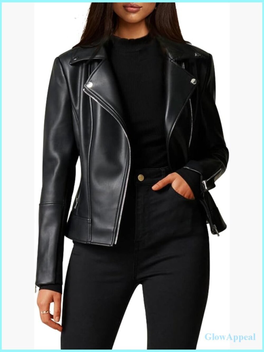 Faux Leather Motorcycle Jacket with Stretchy Sleeves Asymmetrical Zipper